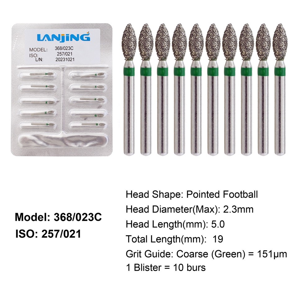 Fraise Diamantée Dentaire Bout Rond 856/018C - Grain Grossier Vert, Queue FG Haute Vitesse