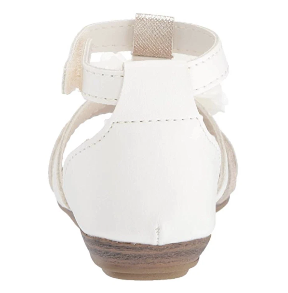 Sandalia bebé ciervo niñas 01-6457 niño pequeño 7 cuñas blanco roto correa al tobillo flor Foto 3 de 4