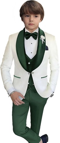 Jacquard Boys Suit Slim Fit Tuxedo for Boys 4 Pieces Kids Tuxedo Wedding Suits - Picture 18 of 24