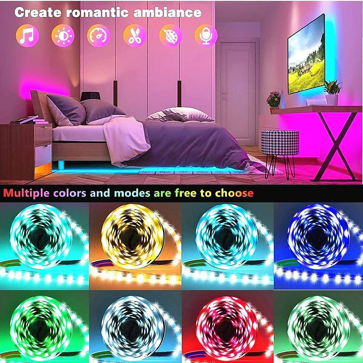 100ft 50ft led light strip 5050 RGB Bluetooth Color Change Remote for Rooms  Bar | eBay
