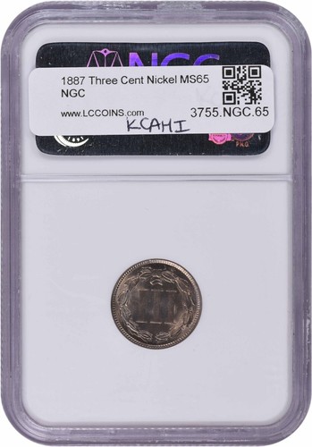1887 Three Cent Nickel MS65 NGC - Picture 2 of 4