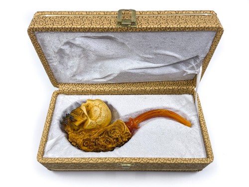 S.Yanik Meerschaumpfeife Skull Smoking Pipe, handgeschnitzt Skelett Tabakpfeife - Bild 10 von 10