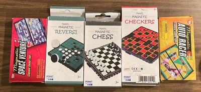 Travel Board Game Set - Bundle Pack of 5 Classic Magnetic Games