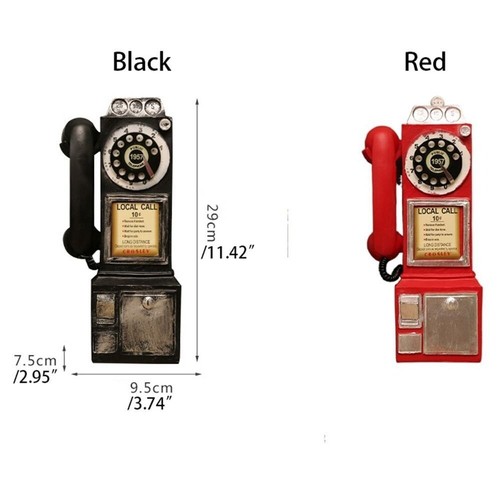 Wall-Mounted Telephone Model Old-fashioned Booth Telephone Figurine Bar - Zdjęcie 2 z 11