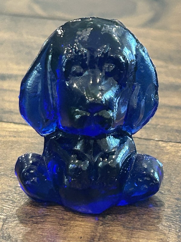 Rare Colbalt Blue Uranium Glass Puppy Dog 2” Figurine GLOWS