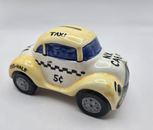 Hand Painted New York Taxicab Taxi Ceramic Coin Bank with Stopper
