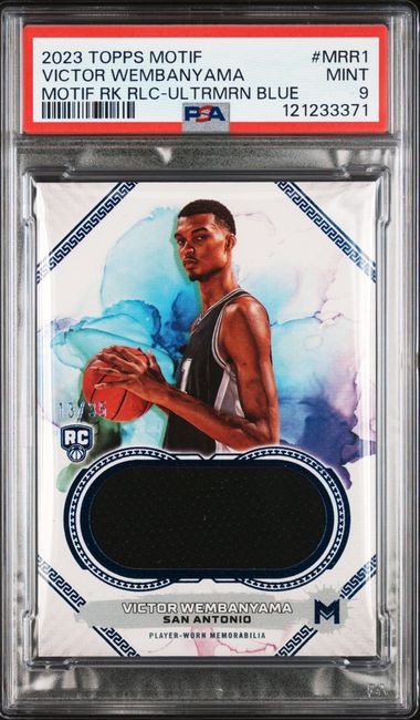 2023 Topps Motif Victor Wembanyama Rookie Relic Blue /35 PSA 9 RC 🔥 SSP Pop 3