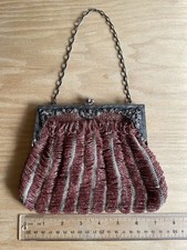 Antique Art Nouveau Pink Crochet  Glass Bead Fringe Purse/Beverly Hills Estate