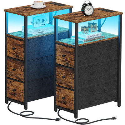 Tutotak Narrow Led Night Stand Charging Station Slim End Table Plugins Tall