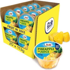 Dole Pineapple in Juice Fruit Pots 20 x 113g, Fresh Fruit Chunks | UK FREE SHIP