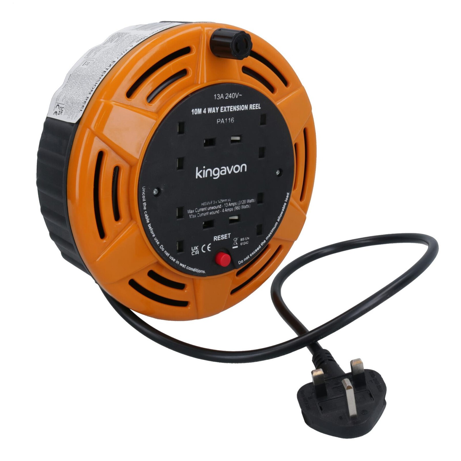 B&Q - 4 Way Heavy Duty Extension Lead Reel 13 Amp 10 Metres Long With Uk 3 Pin Plug - Image 2