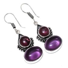 Purple Amethyst Gemstone Handmade 925 Sterling Silver Jewelry Earring Size 1.5