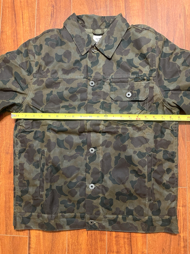 Flint And Tinder Flannel Lined Quilted Waxed Trucker Jacket Size Med Frog Camo - Picture 7 of 8