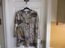 Vintage Chicos Shirt Floral Abstract Tattoo Style Writing Bejeweled - 3 XL