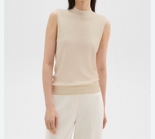 Theory Womens Mock Neck Sweater Shell in Regal Wool Sz Sp Sleeveless Ivory