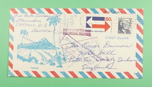 DR WHO 1978 SONDERLIEFERUNG LUFTPOST HAWAII NACH ENGLAND RTS PORTO FÄLLIG? R05608