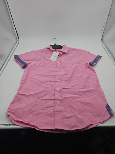 FREE PLANET Button-Up Shirt Men's Small Salmon Short Sleeve Beach Casual NEW