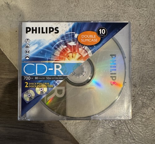 Philips 80 Minute 700MB CD-R Slim Case 10 Pack Disc Music Audio Recording NEW