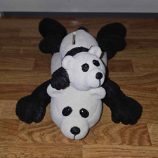 Laying panda mother and cub ceramic coin bank