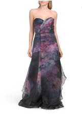 1795 RENE BY RENE RUIZ Floral Organza A-Line Gown Dress 6 Black Strapless