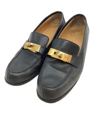 HERMES Loafers Shoes EU 36.5 US 6.5 Leather Blue Gold Authentic