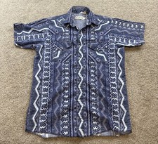 Vintage Road Runner Mens Pearl Snap Medium Geometric AOP Aztec Western USA Made