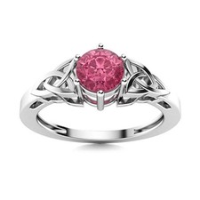 5MM Round Shape Pink Topaz Solitaire Celtic Shank Women Ring 925 Sterling Silver