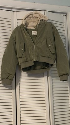 DeFacto Green/Beige Hooded Lined Full Zip Bomber Jacket Pockets Teens 9-10Y