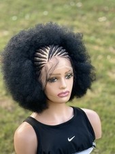 Braided Cornrow Human Hair Afro Wig. It’s Made On A Full Lace Wig. Women’s Wig.