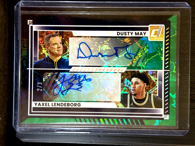 Yaxel Lendeborg Dusty May 2025-26 Donruss Dual Auto Black Green FOTL SP 2/3