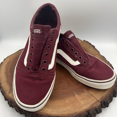 Vans Old Skool Canvas Platform Women s Size 8.5 Maroon and White *DISTRESSED*