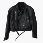 Mens Black Leather Biker Jacket L  Heavy Cowhide Belted Multi Zip Classic Rocker