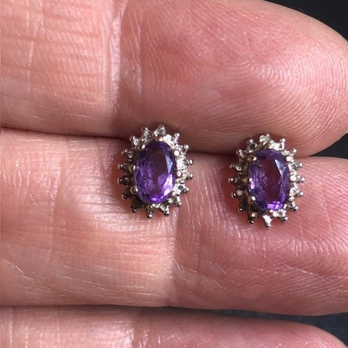 B2969 ROSS SIMONS Vermeil gold over sterling 925 Oval Amethyst  Stud