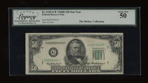 DBR 1950-B $50 FRN Chicago STAR Fr. 2109-G* Legacy AU-50 Serial G00559491* - Picture 1 of 2