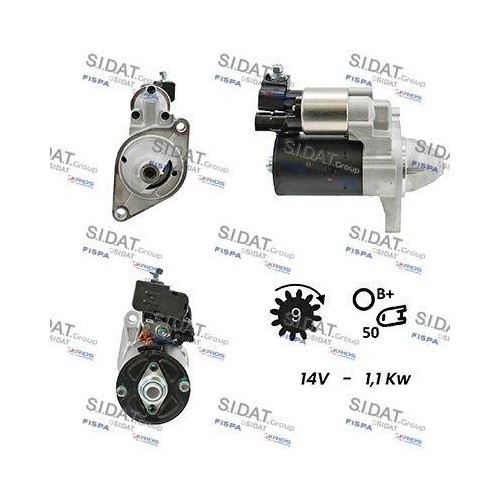 Démarreur Sidat S12BH0069A2 robuste en alliage métallique pour Toyota