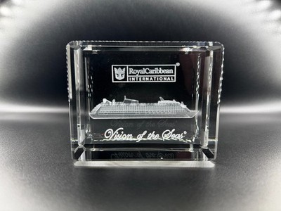 Royal Caribbean Crown Anchor Vision of the Seas 3D Crystal Block w/Box Rare