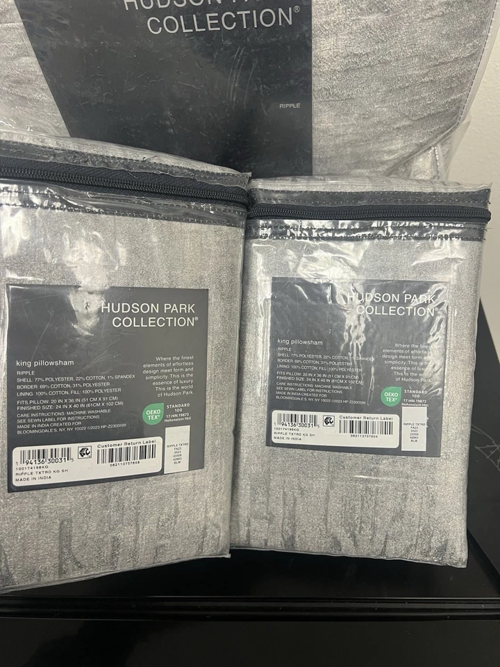 Hudson Park Collection Ondulada Textura King Coverlet + 2 King Shams Plata Pálida Foto 4 de 4