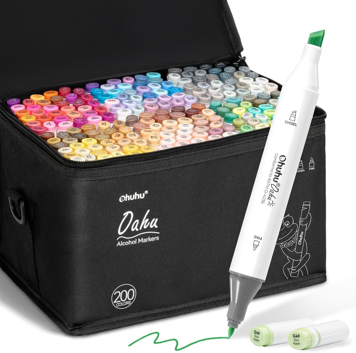 Ohuhu Alcohol Markers 200 Colors - Chisel & Fine Dual Tip Art