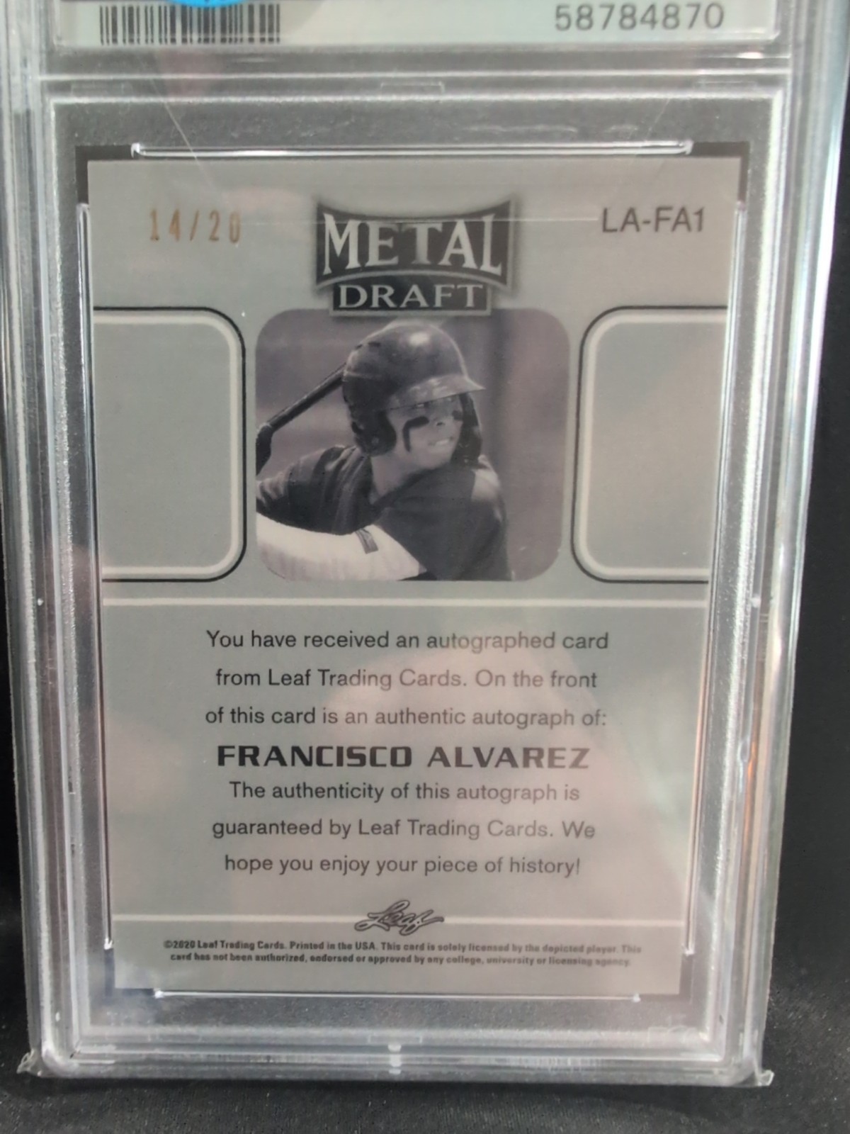 2020 Leaf Metal Draft Francisco Alvarez Blue Wave 14/20 LA-FA1 PSA 10 (POP-1) view 4