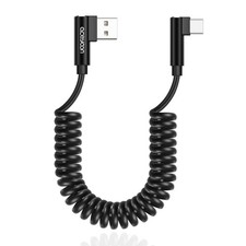 USB to USB C Cable, 90 Degree Right Angled Coiled Fast Charging Cable QC 3.0 ...