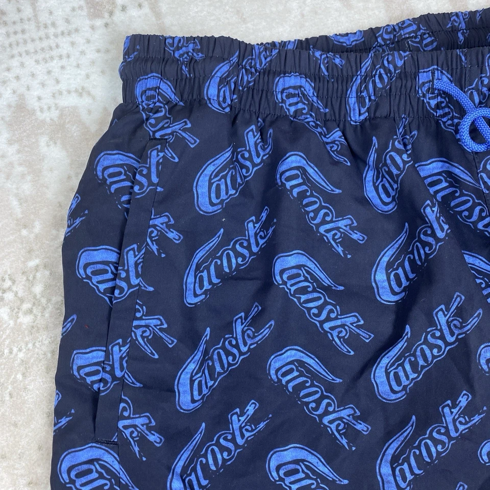 LACOSTE Men's Shorts Swim Logo-Print 5" Trunks Blue Size: S - Imagem 3 de 4