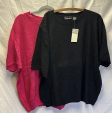 Vtg NWT Stefano Basics Women  s 26/28 Short Sleeve Silk Angora Sweater Pink/black