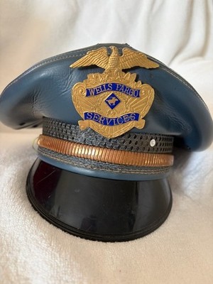 Vintage Wells Fargo Security Services uniform hat with a badge emblem (See Pics)