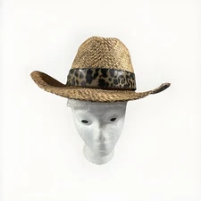 Sun “n” Sand Hat Cowboy Beach Hat Wide Brim Natural Color, Leopard Brim ￼