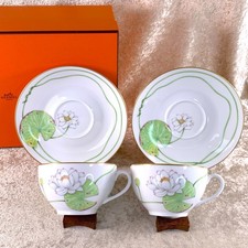 Hermes Large Morning Soup Cup Saucer 2Sets NIL Nile Porcelain Tableware with Box
