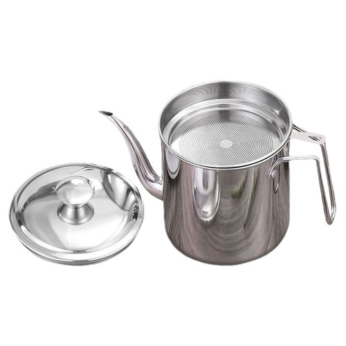Olla de aceite filtro escoria recipiente de almacenamiento con colador cocina usada - Imagen 10 de 12
