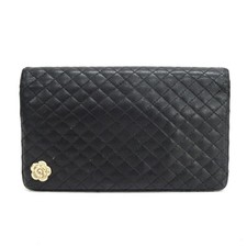 Used CHANEL CHANEL Leather 'Quilted Camellia' Black Foldable Long Wallet