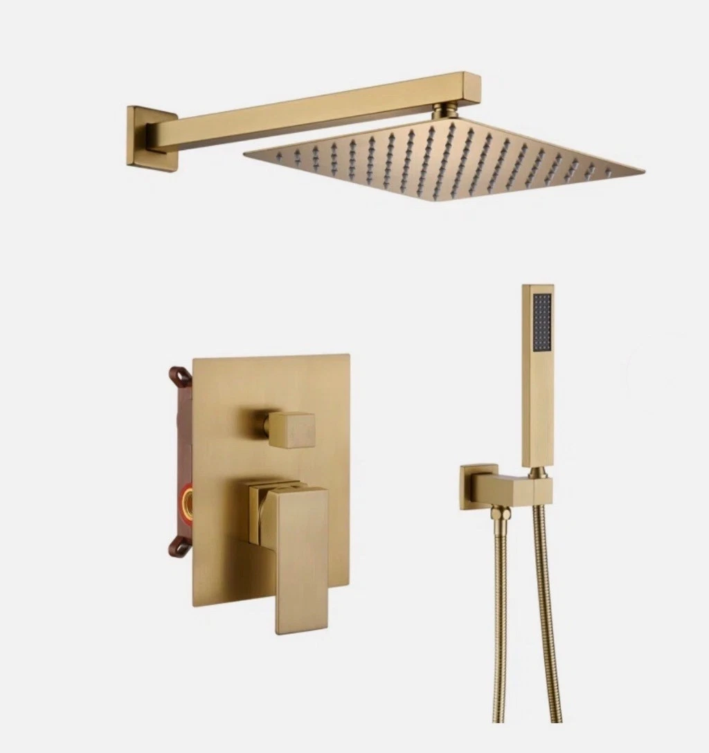 Mondawe WF6640-10BG 2-Way Wall Mounted Square Shower System Brushed Gold