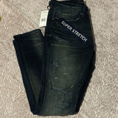 Jordan Craig Dark Blue Distressed Denim Super Stretch Slim Straight Jeans Men
