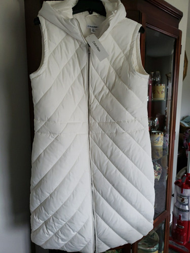 New Ladies Calvin Klein Ivory Sleeveless Long Puffer Vest Size Medium